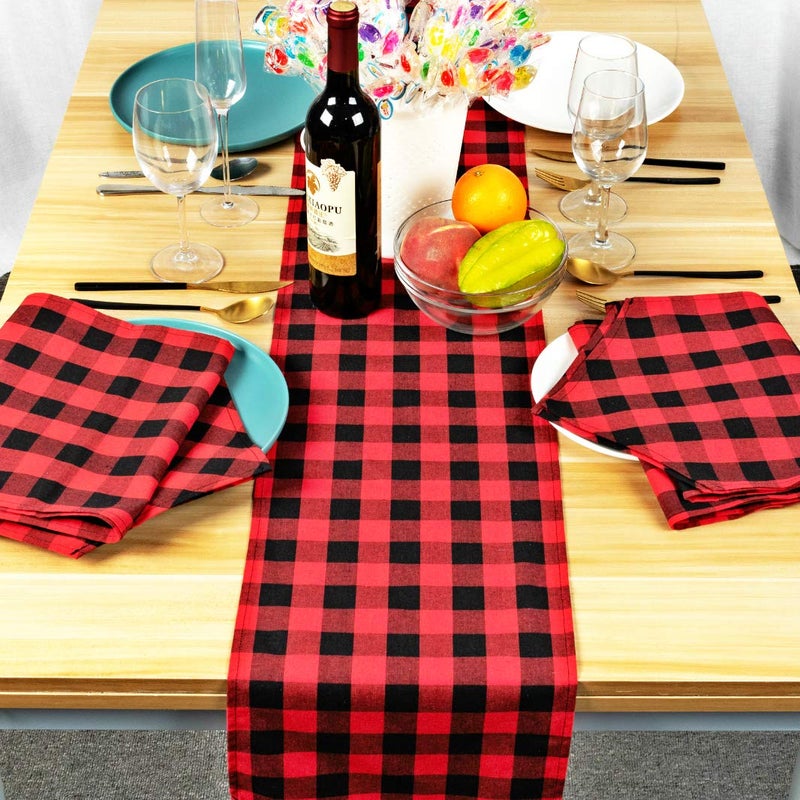 FIGEPO 4 Pack Buffalo Check Table Runners Red and Black Plaid Table Runner for Christmas Dinner, Lumberjack Party, Outdoor or Indoor Gatherings Table Home Decorations 12"x72" - Image 2